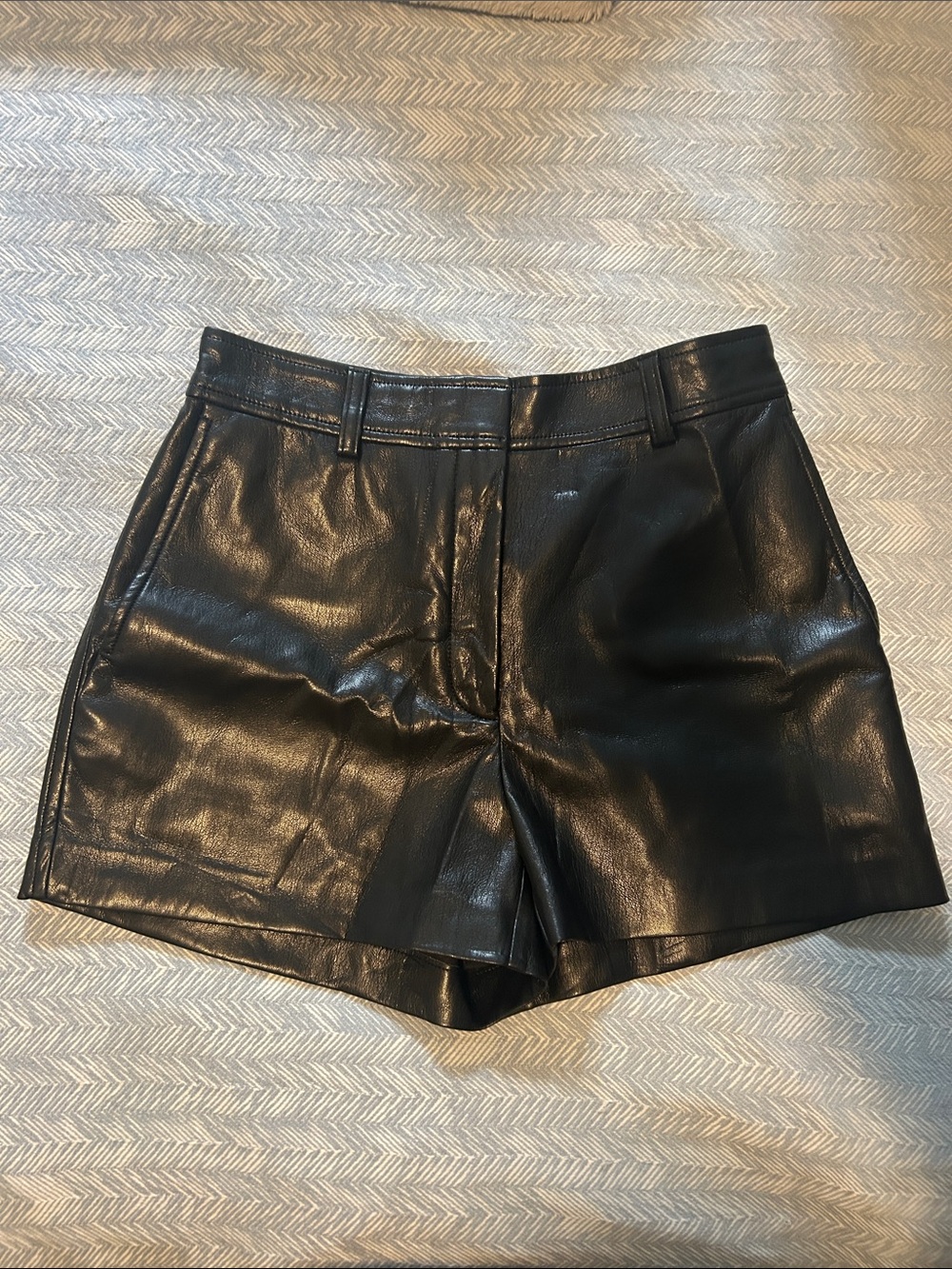 Babaton Black High-Waist Leather Shorts